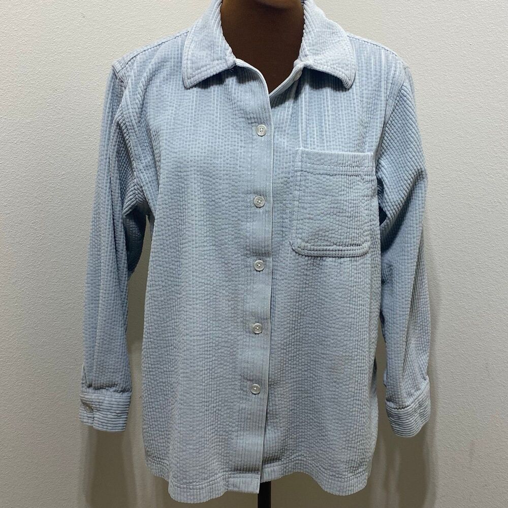 L.L. Bean Corduroy Jacket Women's Medium Petite Light Blue Shaket Button Up